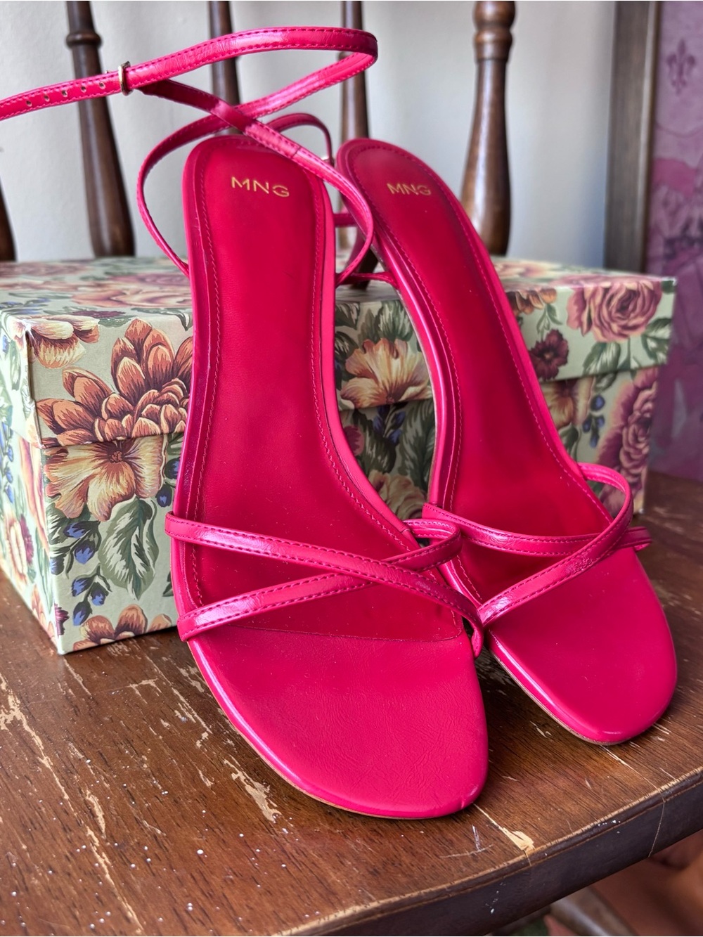 Mango Women’s RedStrappy Kitten Heel Sandals 6.5 - Picture 4 of 7